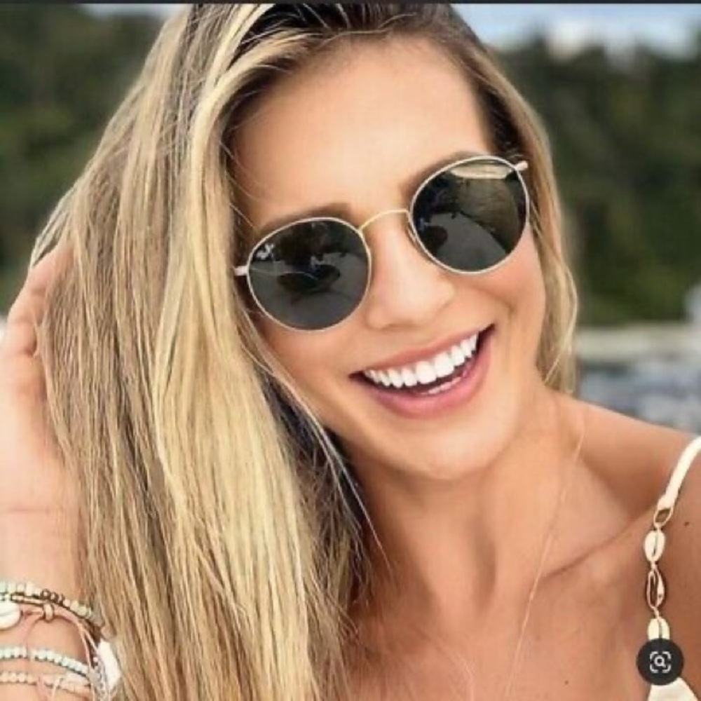 Ray-Ban Gold Round Metal Sunglasses Green Lenses RB3447 Unisex NEW - Picture 2 of 6